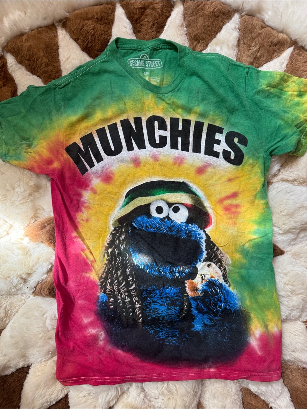 Sesame Street 'Munchies' Tie-Dye Cookie Monster T-Shirt - Green/Yellow/Pink